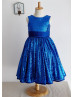 Royal Blue Sequin Knee Length Flower Girl Dress 